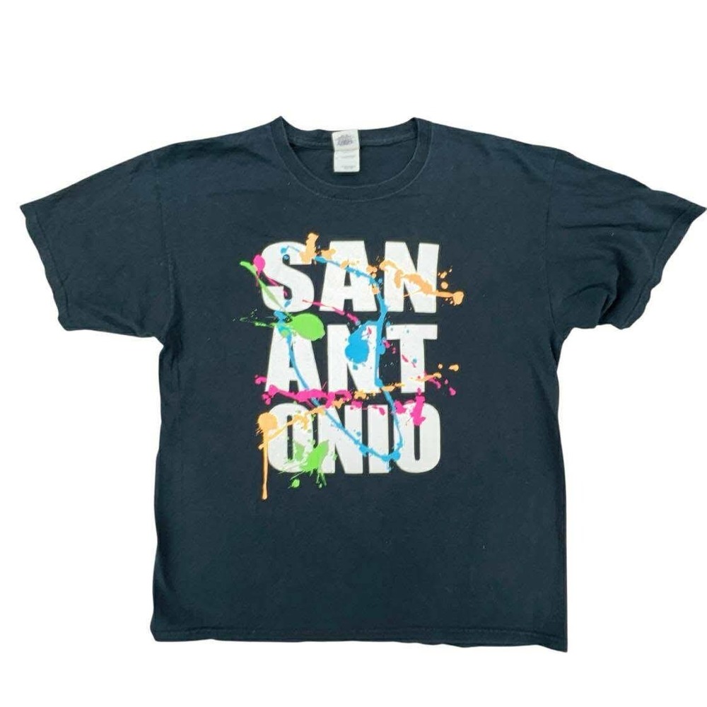 San Antonio Texas T‎ Shirt Colorful Splatter Paint Graphic Gildan Heavy Cotton L